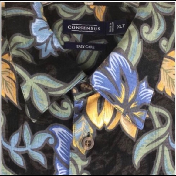 Consensus Men Hawaiian Shirt Black Blue Size XLT - Picture 3 of 4